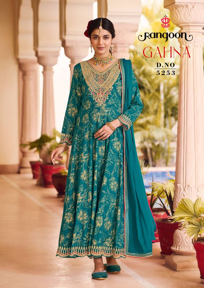 GAHNA Gahna By Rangoon Rayon Printed Anarkali Readymade Suits Wholesale Price In Surat